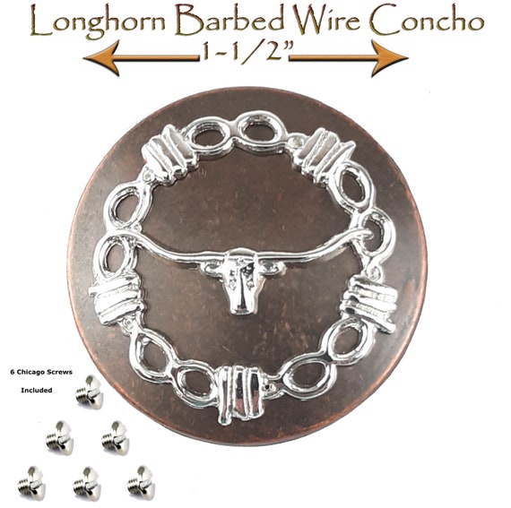 Western Antique Engraved Longhorn Steer Concho Screw Back Leather Craft  Conchos