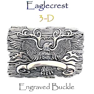 Engraved Flaming Eagle Crest Belt Buckle: Antique Silver 3D Trophy Buckle Fits-1-1/2-inch-wide