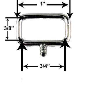 May include: Silver metal D-ring with a screw-on swivel. The D-ring measures 1 inch wide and 3/8 inch tall. The swivel measures 3/4 inch tall.