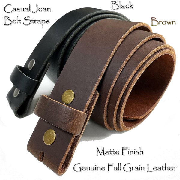 Genuine Vintage Full Grain Leather Black or Brown Casual Gene Strap 1-1/2" Sizes 30 - 54" Available