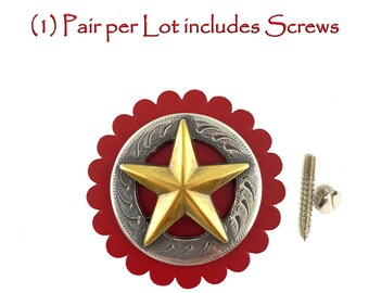 Red Leather Rosette Paired Western Gold and Silver Raised Star Concho NEW