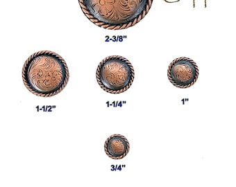 Conchos Lot of 6 Antique Copper Round Rope Edge 9819 Series Vintage Western 6 Sizes