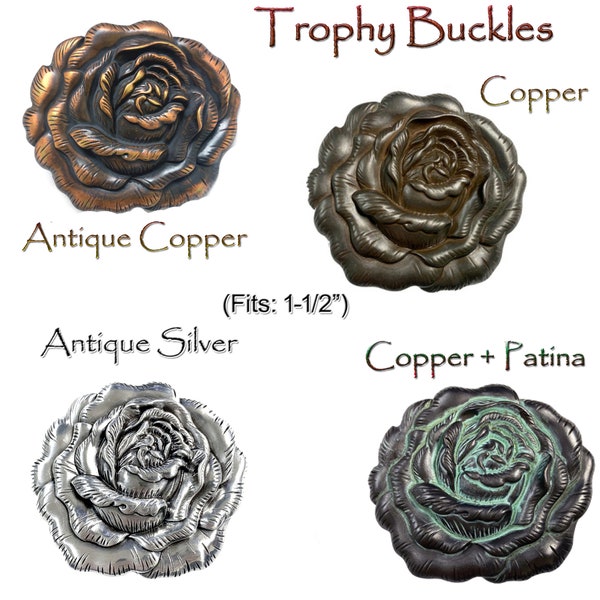 Western Style Floral Cowboy Cowgirl Large Rose Trophy Buckles Fits 1-1/2" Strap Vintage Series (4) Finishes