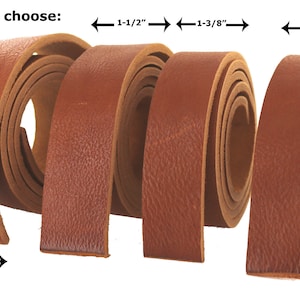 NATURAL BULLHIDE LEATHER Strips, 42&quot; - 48&quot; long 4 widths - cognac