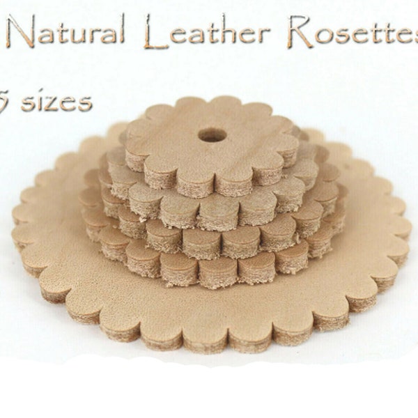 Saddle Leather Rosette Conchos with hole (5) Sizes Available Natural color New