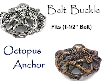 Nautical Antique Silver (or) Antique Copper Steampunk Pirate Octopus Kraken Boat Anchor Belt Buckle fits 1-1/2" Belt strap