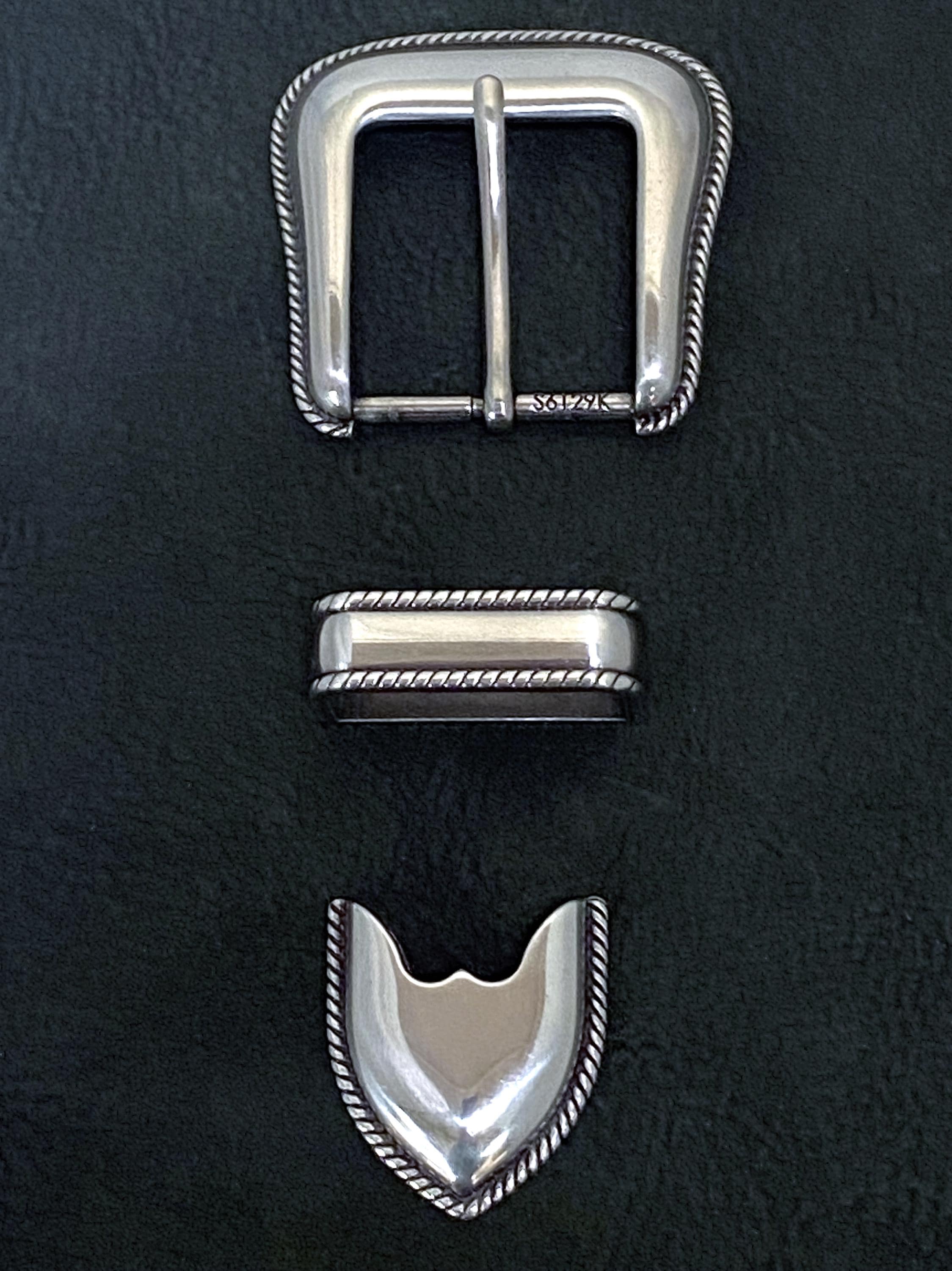 Silver Rope Edge Western Antique Silver Rope Edge Belt Buckle Set - Fits 1-3/8