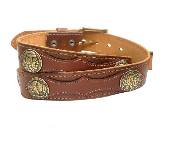 Vintage Style Full Grain Leather Belt: Hand Laced With Brass