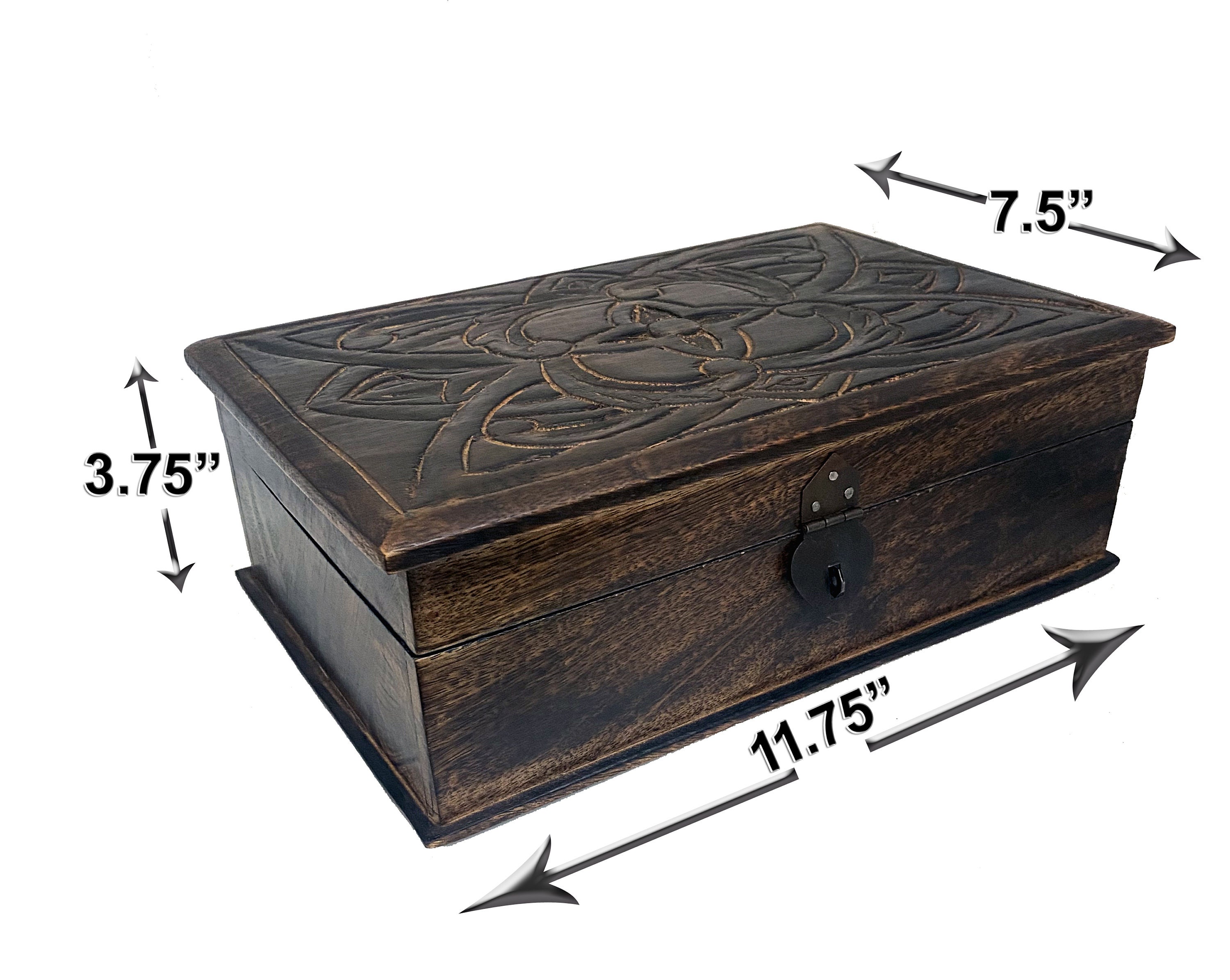 Vintage Hand Carved Wooden Jewelry Box/ Trinket Box/ Wooden case with Hinges and Clasp Lock Unused