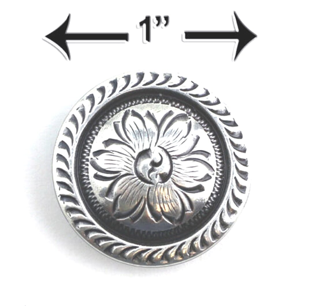 Antique Silver Screw-back Conchos: Rope Edge Flower Design, Western ...