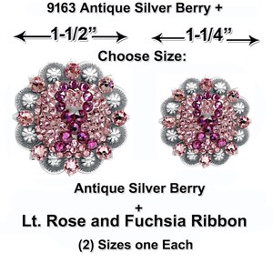 Antique Silver Berry Concho: Lt. Rose & Fuchsia Rhinestones