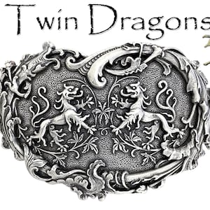 Twin Dragons Belt Buckle Antique Silver 3-D Hand Polished fits 1-1/2&quot; belt Straps