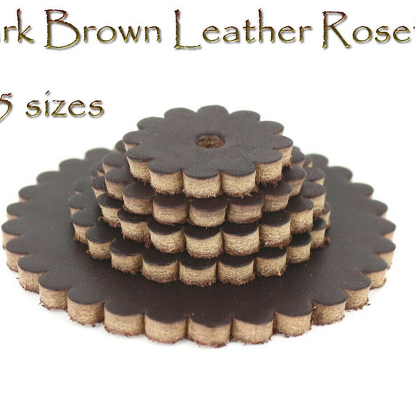 Saddle Leather Rosette Conchos with hole (5) Sizes Available Dark Brown color New