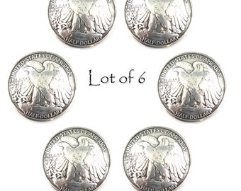 Coin Concho 6 PC's US Liberty Half Dollar Full Eagle Reproduction Reverse side 1-1/4" Silver Plated Finish New