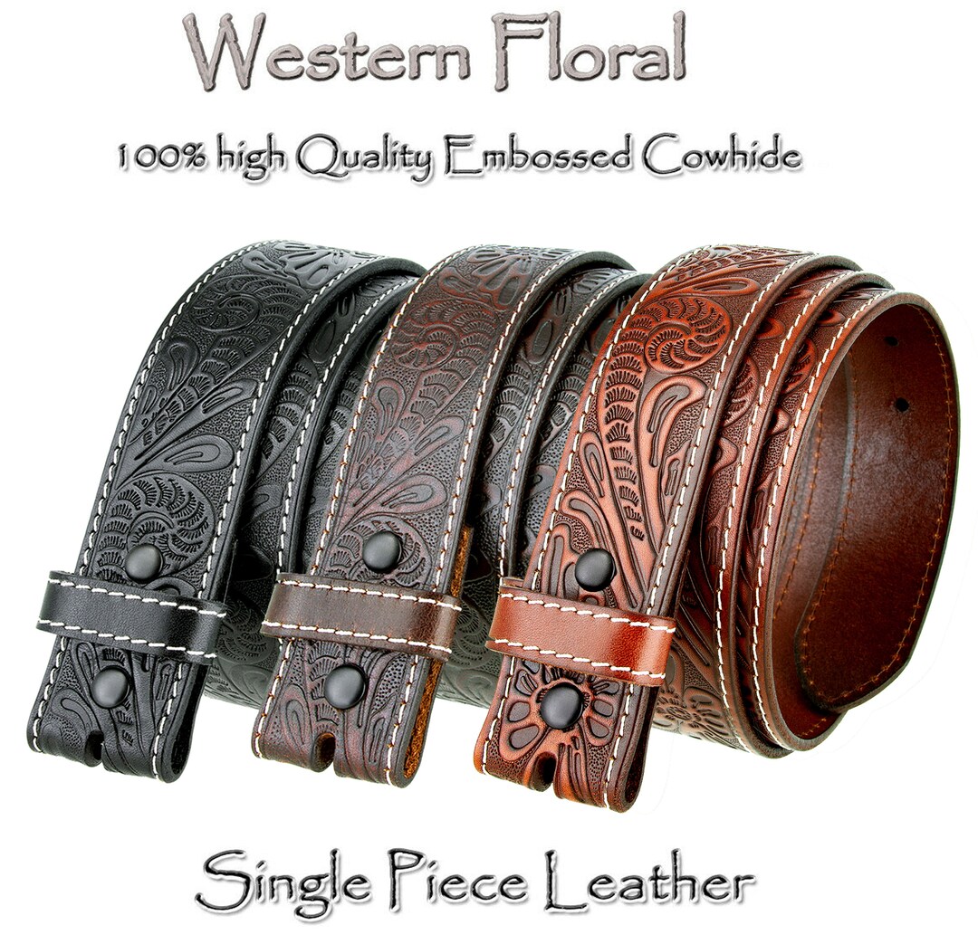 Tooled Scalloped Genuine Leather Western Belt