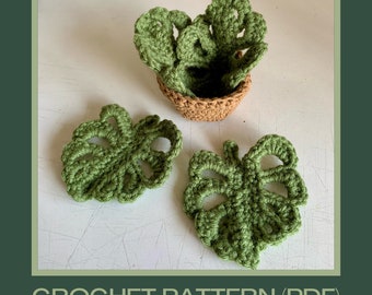 PDF DOWNLOAD crochet monstera leaf coasters with planter pot pattern / crochet pattern / coaster crochet pattern / coaster set pattern