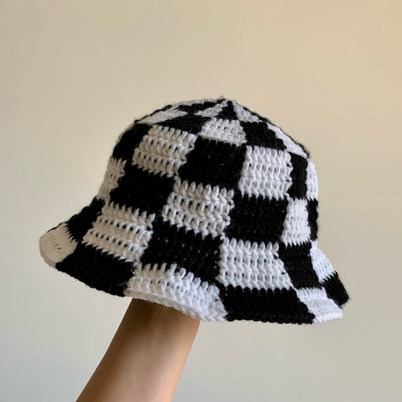 Crochet Checkered Bucket Hat - Black and White - Etsy