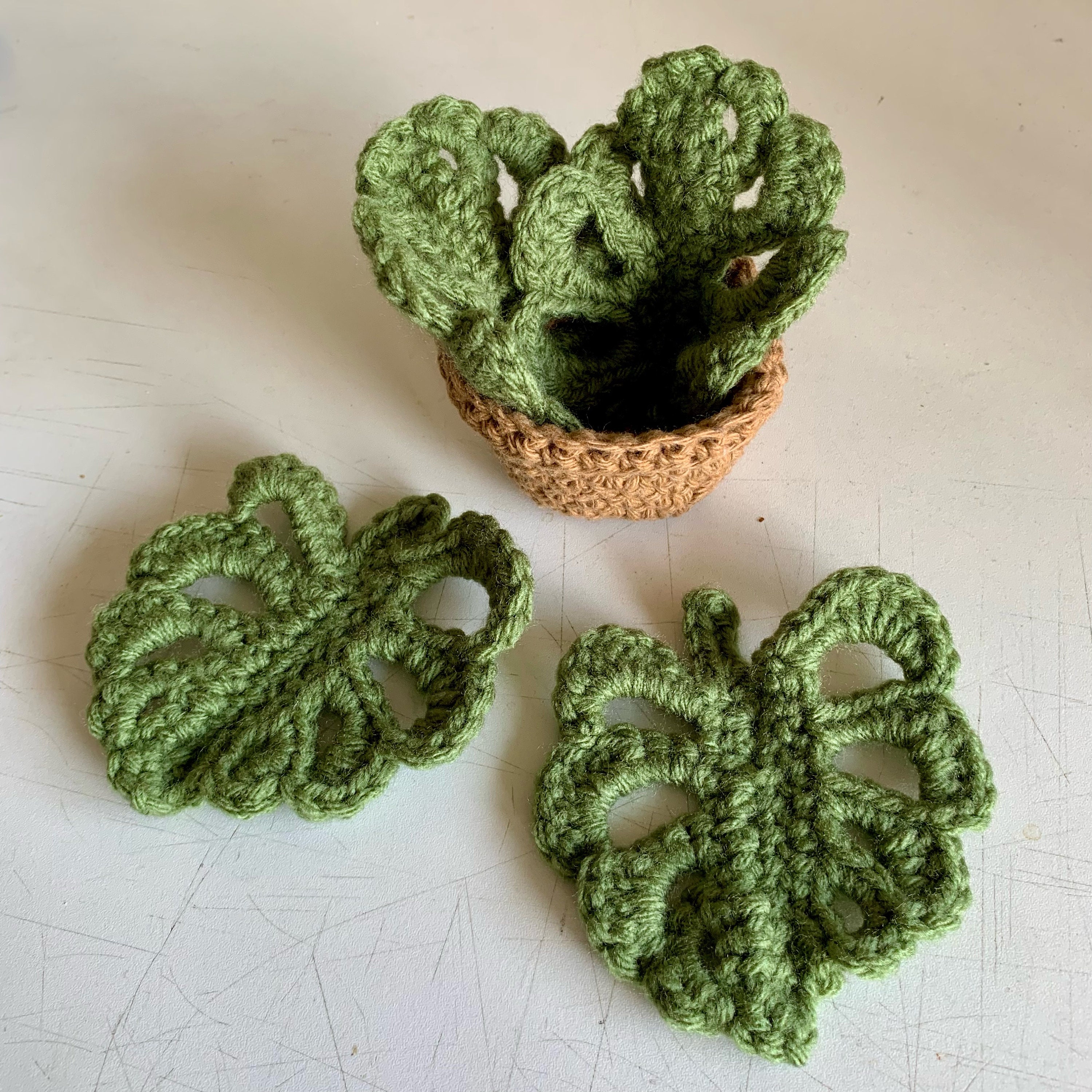PDF DOWNLOAD Crochet Monstera Leaf Coasters With Planter Pot Pattern