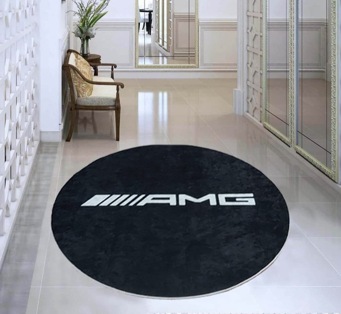 Mercedes Amg Logo Round Rug Carpet Car Brand Man Cave Rug Etsy