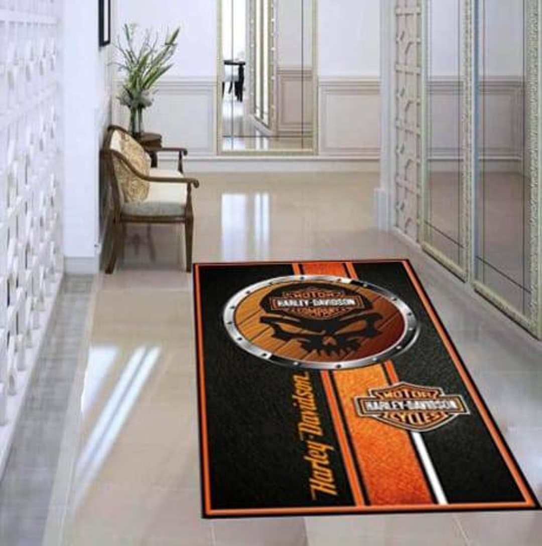 Harley Davidson Rug Modern Rug Man Cave Rug Valentine's Etsy