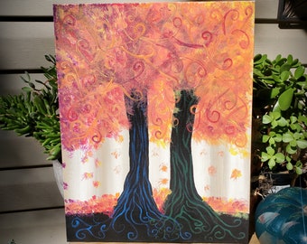 Pintura de árboles de otoño 11x14
