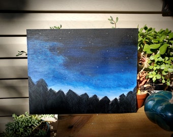 Forest Night Sky Painting 11x14 Lienzo