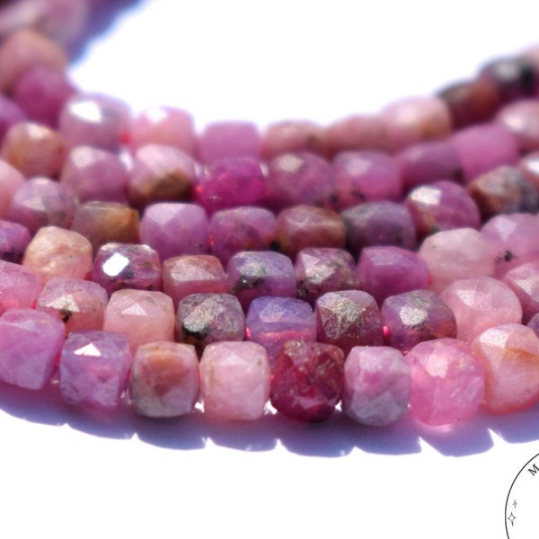 4mm Natural Untreated Myanmar Pink Ruby AA Faceted Cubic Beads, Small Cube Loose Gemstone Bracelet Jewelry