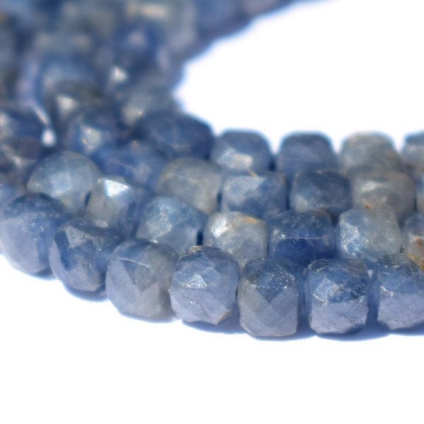 Perles Saphir bleu 4mm cubiques facettées authentiques de Birmanie