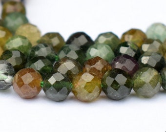 Verdlite green tourmaline beads 4mm round faceted Natural untreated AA