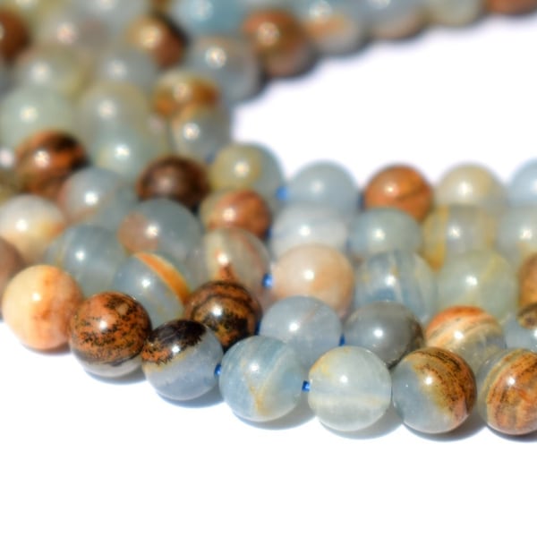 6mm Caribbean Calcite - Natural Untreated Blue Calcite AA Round Beads, Loose Gemstones