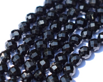 4mm Natural Black Spinel AAA Faceted Round Beads - Loose Beads Strand