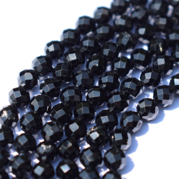 4mm Spinelle Noir Naturel AAA Perles rondes facettées - brin de perles en vrac