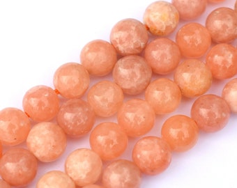 Cuentas redondas lisas de calcita naranja melocotón de 6 mm, grado A