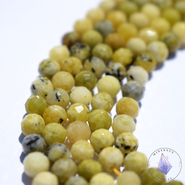 Perles Lizardite Serpentine jaune Naturelle 4.5mm AA non traitée Perles rondes facettées - Perles DIY gemme pour fabrication de bijoux