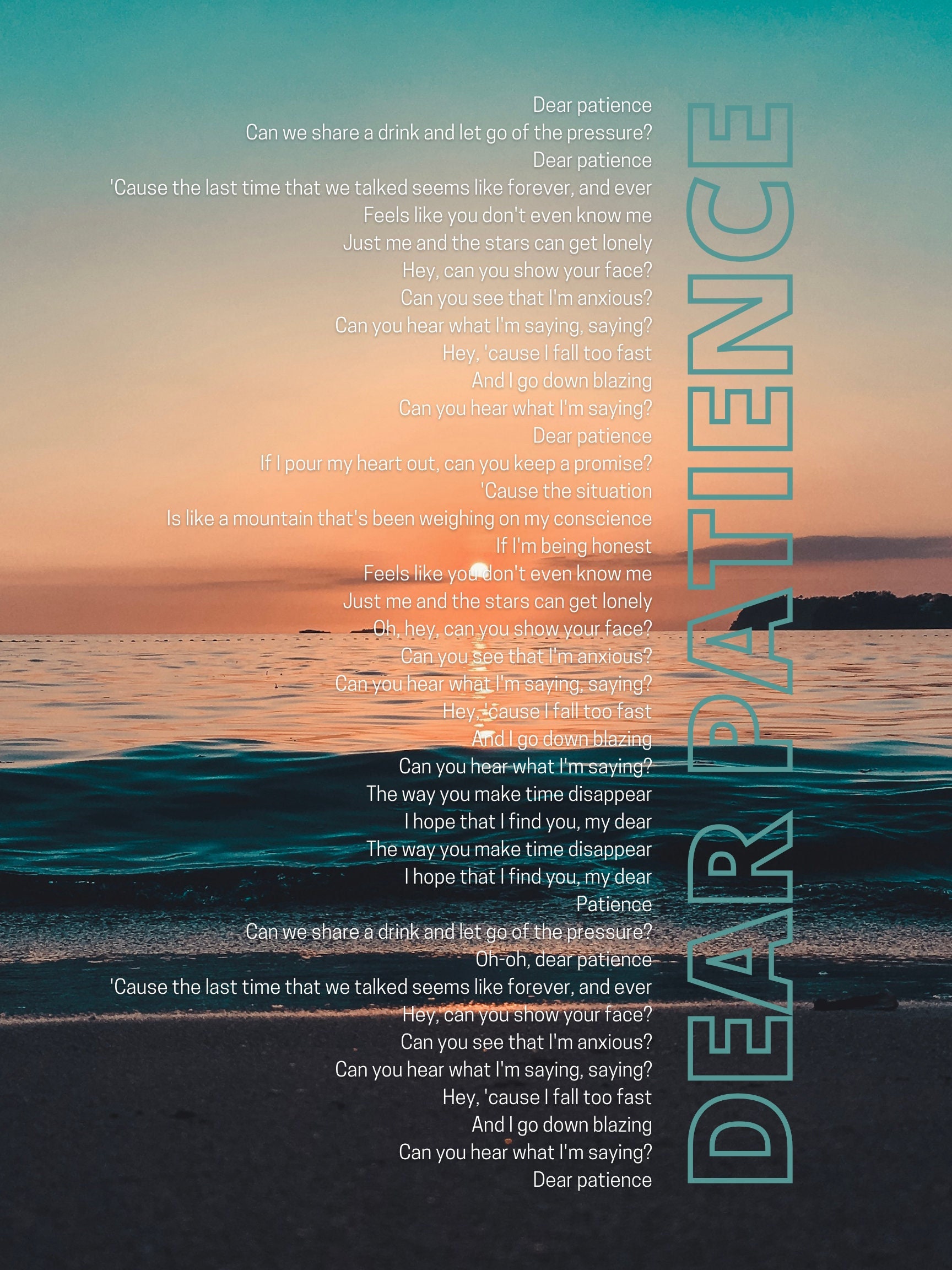 Dear Patience Lyrics Digital Print Poster Niall Horan Merch 