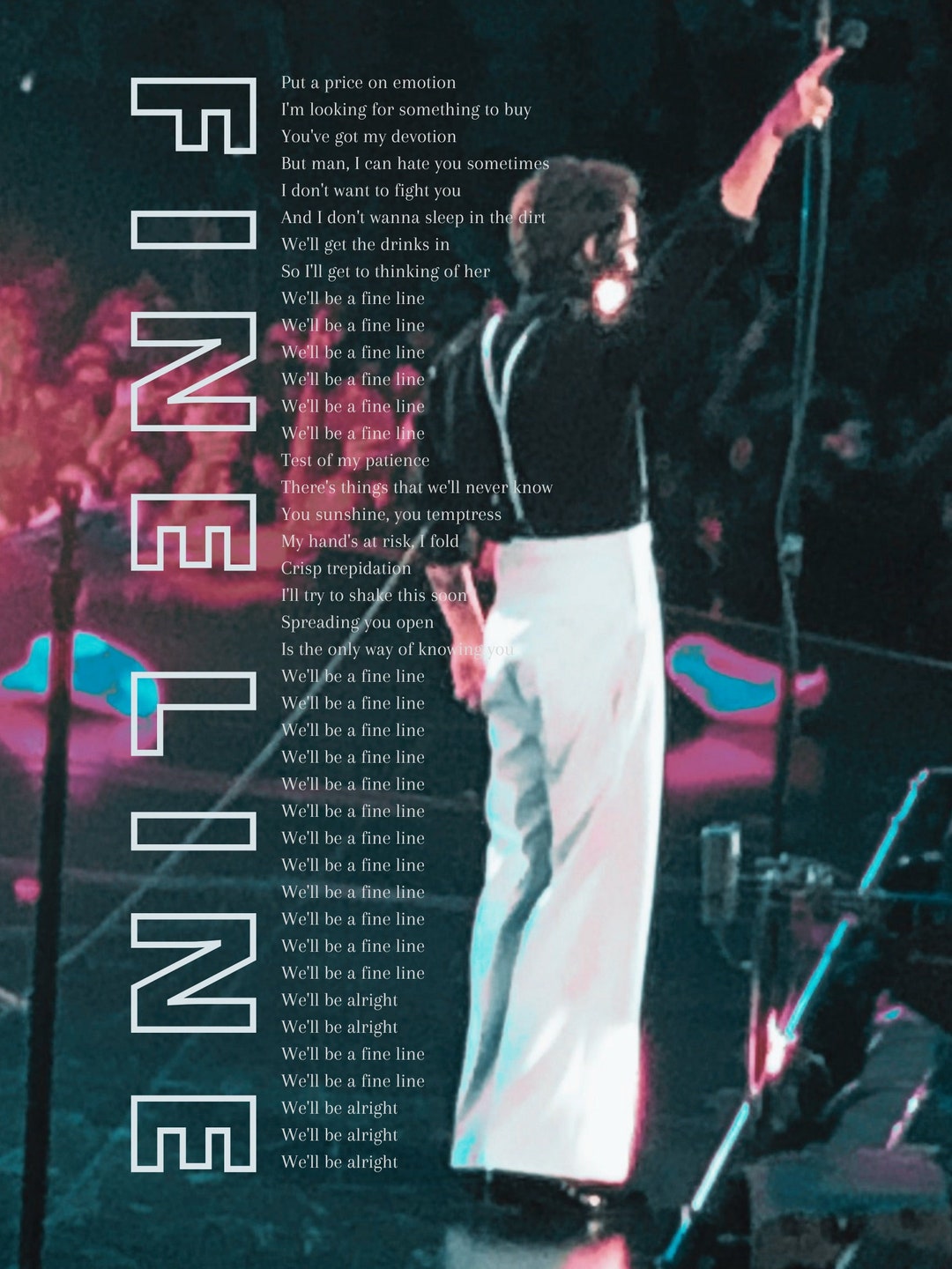 Fine Line Lyrics Poster Harry Styles in Color Customizable Etsy