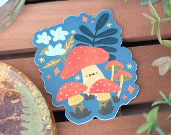 Mushroom Matte Vinyl Sticker | Kawaii Nature Waterproof Illustrated Sticker (3 in)