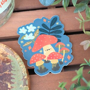 Autocollant en vinyle mat champignon | Sticker vinyle kawaii - Sticker imperméable - Sticker pour ordinateur portable - Sticker bouteille d'eau - Sticker mignon champignon vénéneux