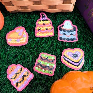 Autocollants Spooky Cakes | Sticker kawaii - Sticker pour ordinateur portable - Sticker mignon - Nourriture kawaii - Halloween - gâteaux rétro - kitsch - vintage