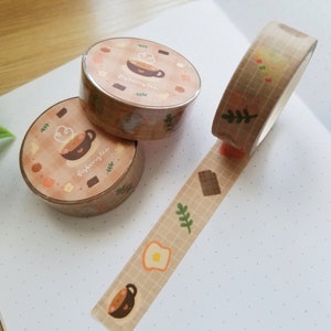 Cozy Cafe Washi Tape | 15mm x 10m | Decorative Tape - Kawaii Cute - Bullet Journal Planner - Stationery - Cute Bujo