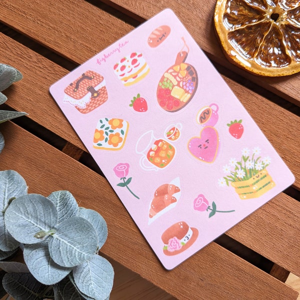 Spring Picnic Sticker Sheet | Kawaii Stickers - Cute Stationery - Charcuterie Stickers - Cute Bujo Stickers - Romantic Aesthetic