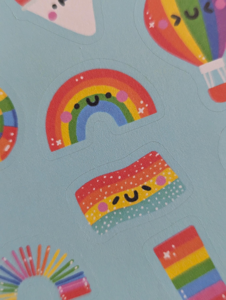 Rainbow Sticker Sheet | Kawaii Colorful Illustrated Planner Stickers (3 ...