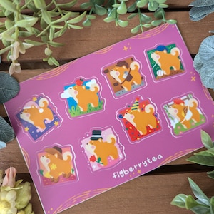 Alltag Shiba Inu Vinyl Aufkleber Bogen | Klare Aufkleber - Kawaii Vinyl Aufkleber - Laptop Aufkleber - Wasserflasche Aufkleber - Süße Hunde Aufkleber