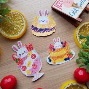 Glitter Bunny Dessert Aufkleber | Wetterfestes Laminat - Niedliche Häschen Aufkleber - Planer Aufkleber - Kawaii Sticker - Oster Aufkleber