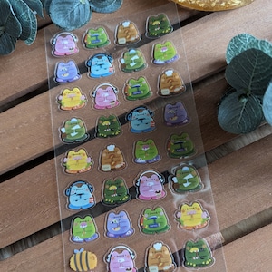 Feuille d'autocollants Frog Stickii Club | Phrog - Stickers transparents - Sticker vinyle kawaii - Sticker pour ordinateur portable - Sticker bouteille d'eau - Sticker mignon