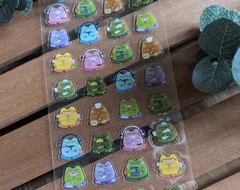 Frog Sticker Clear Vinyl Sticker Sheet | Kawaii Daily Life Illustrated Planner Stickers (3.5x7 in)