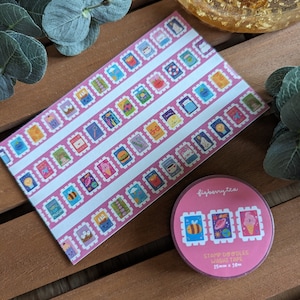 Stamp Washi Tape | 15mm x 10m | Decorative Tape - Kawaii Cute - Bullet Journal Planner - Stationery - Cute Bujo - Colorful Washi Tape