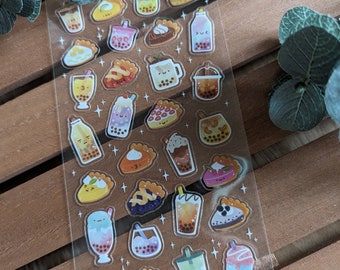 Boba and Pie Stickii Club Sticker Sheet | Clear Stickers - Kawaii Vinyl Sticker - Laptop Sticker - Water Bottle Sticker - Cute Stickers