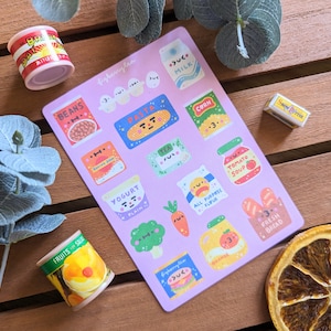 Lebensmittel Sticker Blatt | Kawaii Aufkleber - süße Schreibwaren - Lebensmittel Aufkleber - süße Bujo Aufkleber - Supermarkt Aufkleber - Lebensmittelgeschäft