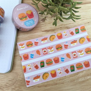 Fast Food Washi Tape | 15mm x 10m | Decorative Tape - Kawaii Cute - Bullet Journal Planner - Stationery - Cute Bujo - Junk Food Washi Tape